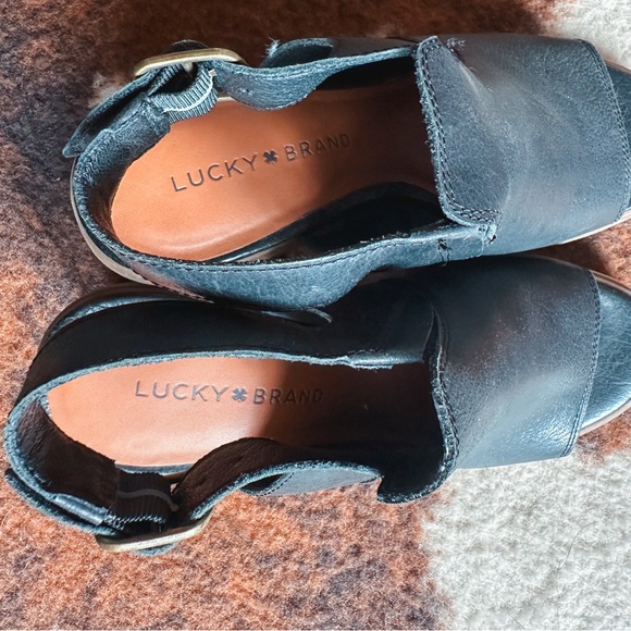 Lucky Brand Black Leather Block Heel Sandals - Picture 5 of 5